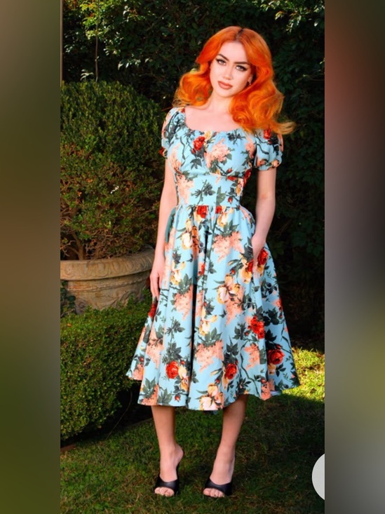 Pinup Couture Dresses & Skirts - Pinup Couture Marie-Thérèse Peasant Dress in Sherbet Bella Roses Size M NWT